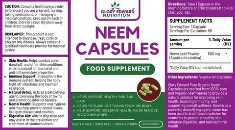 Organic Neem Capsules - Glory Edward Nutrition