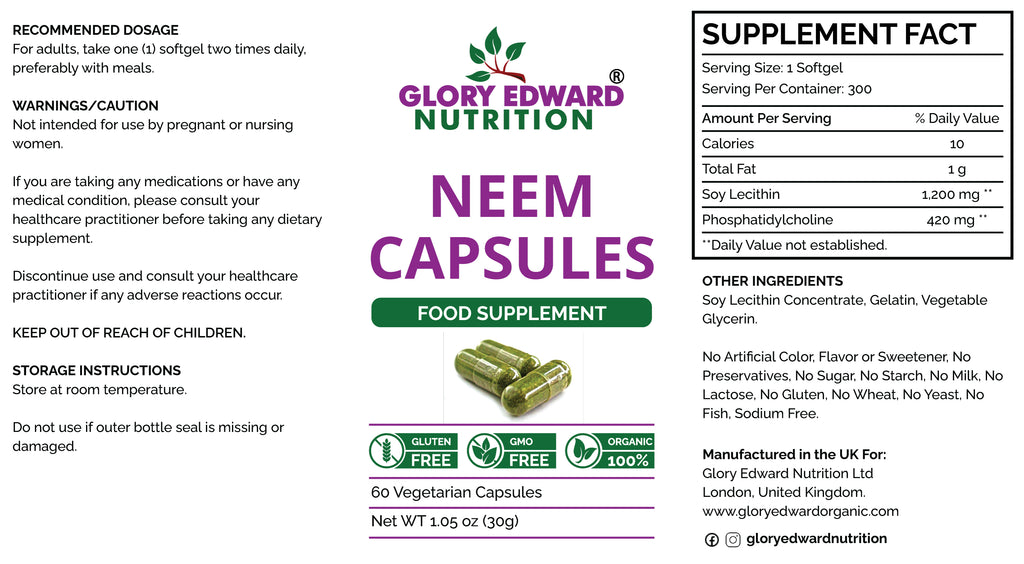 Organic Neem Capsules - Glory Edward Nutrition