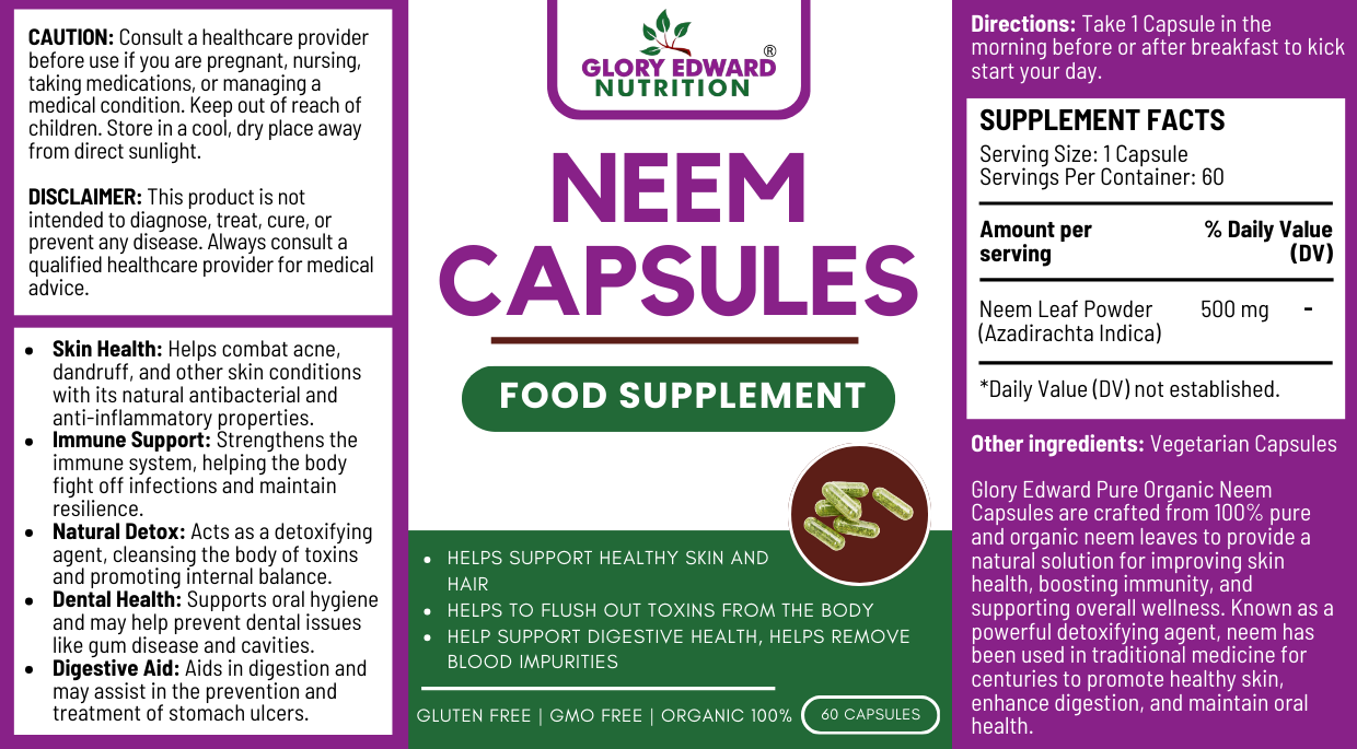 Organic Neem Capsules - Glory Edward Nutrition