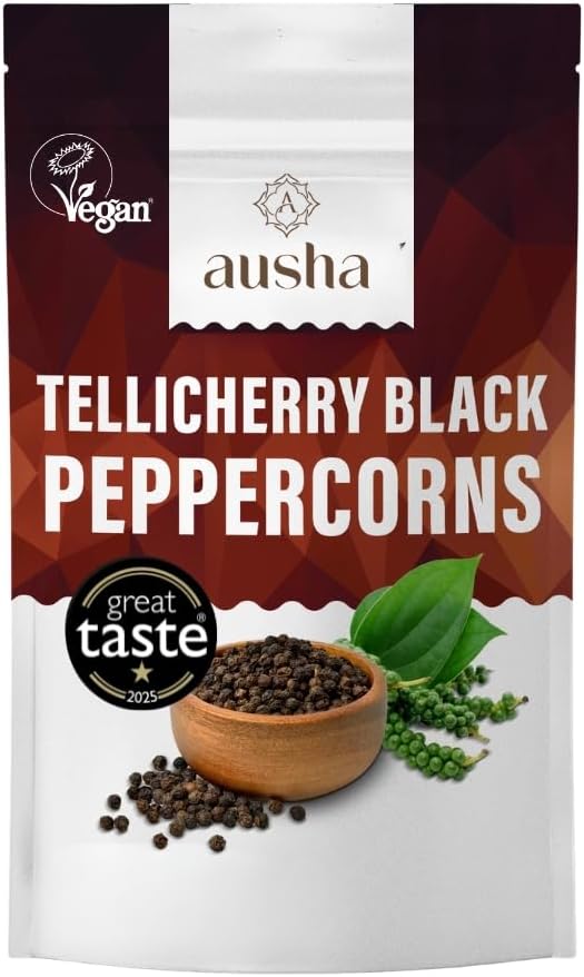 Ausha Organic Tellicherry Black Peppercorns (200g)