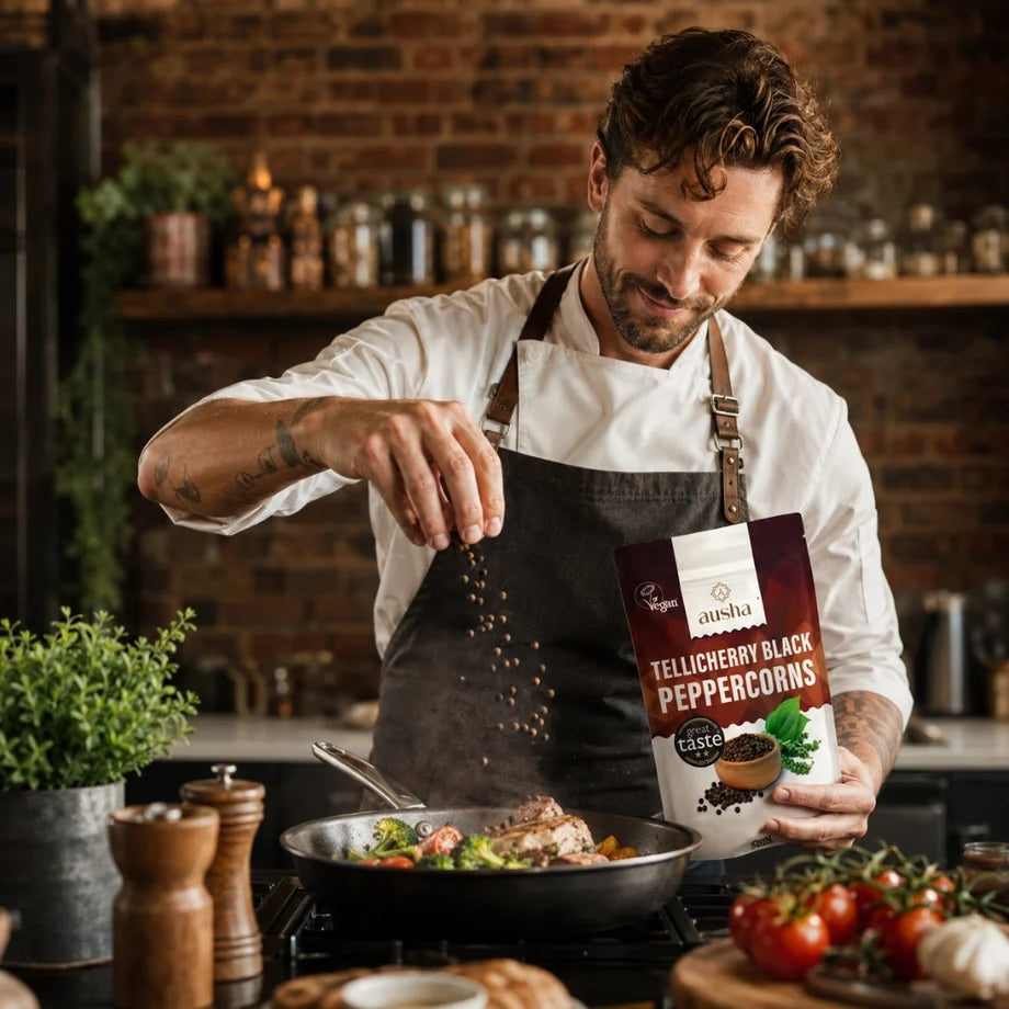 Ausha Organic Tellicherry Black Peppercorns (200g)