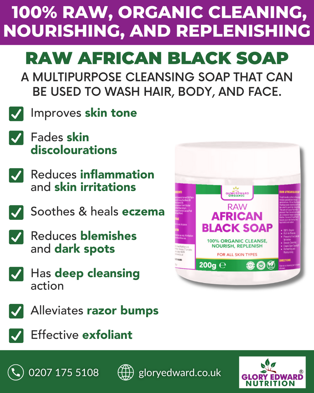 Glory Edward Nutrition Organic Raw African Black Soap