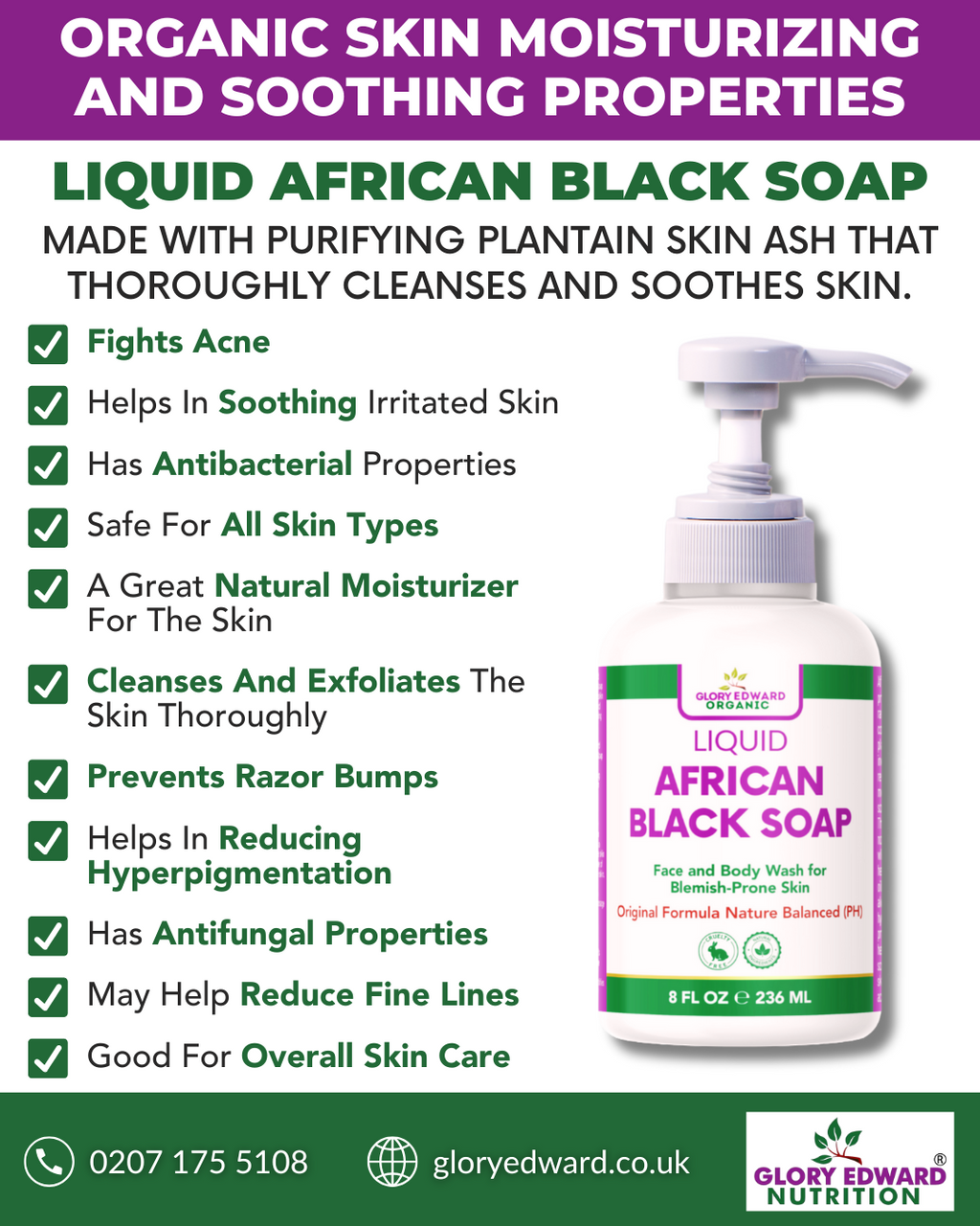 Glory Edward Nutrition Organic Liquid African Black Soap