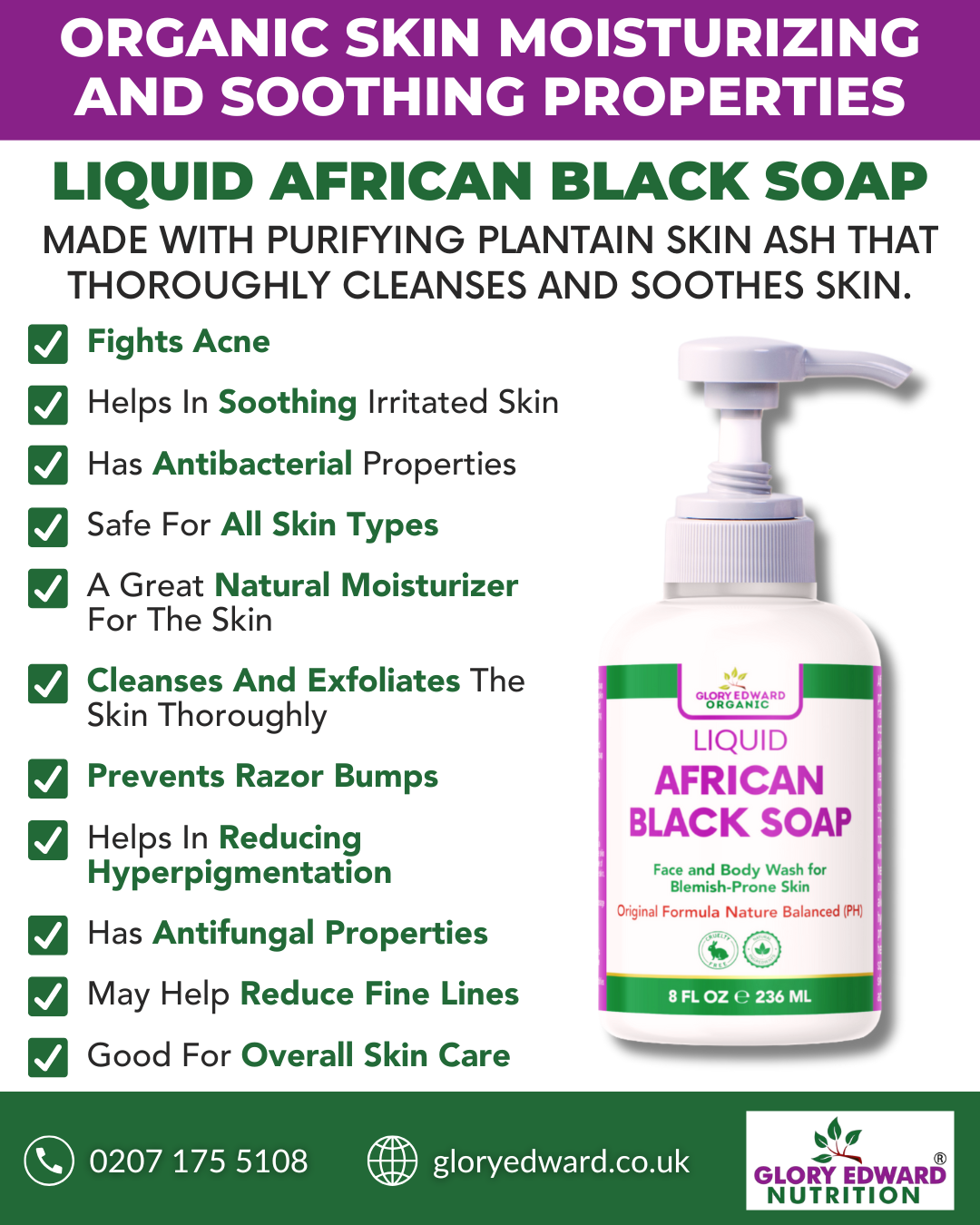 Glory Edward Nutrition Organic Liquid African Black Soap