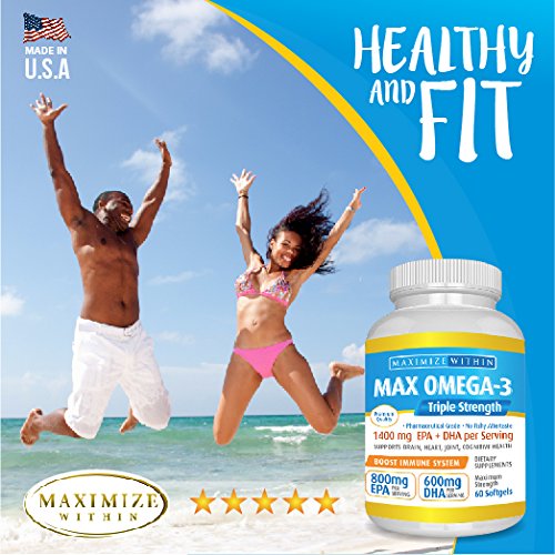 Max Omega 3 Fish Oil Pills – Triple Strength Fish Oil Supplement (2000 mg Total Omega 3 Fatty Acids: 600mg DHA + 800 mg EPA per Serving)MAX OMEGA