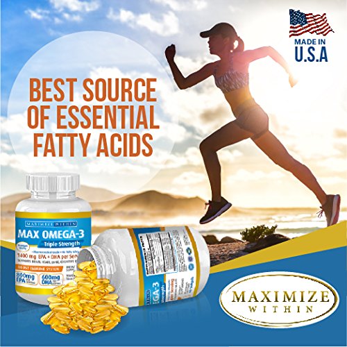 Max Omega 3 Fish Oil Pills – Triple Strength Fish Oil Supplement (2000 mg Total Omega 3 Fatty Acids: 600mg DHA + 800 mg EPA per Serving)MAX OMEGA