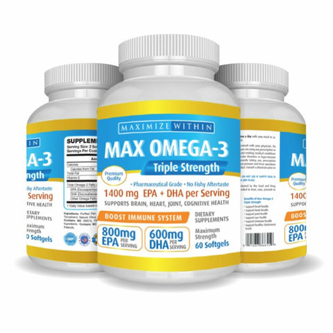 Max Omega 3 Fish Oil Pills – Triple Strength Fish Oil Supplement (2000 mg Total Omega 3 Fatty Acids: 600mg DHA + 800 mg EPA per Serving)MAX OMEGA