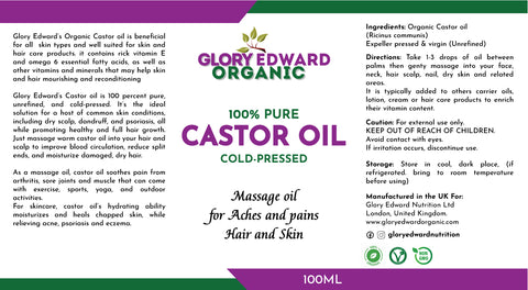 Glory Edward Organic Castor Oil, Moisturizing Oil for Eyelashes, Hair & Skin