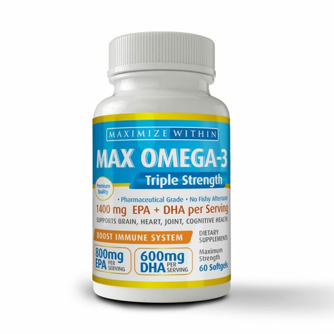 Max Omega 3 Fish Oil Pills – Triple Strength Fish Oil Supplement (2000 mg Total Omega 3 Fatty Acids: 600mg DHA + 800 mg EPA per Serving)MAX OMEGA