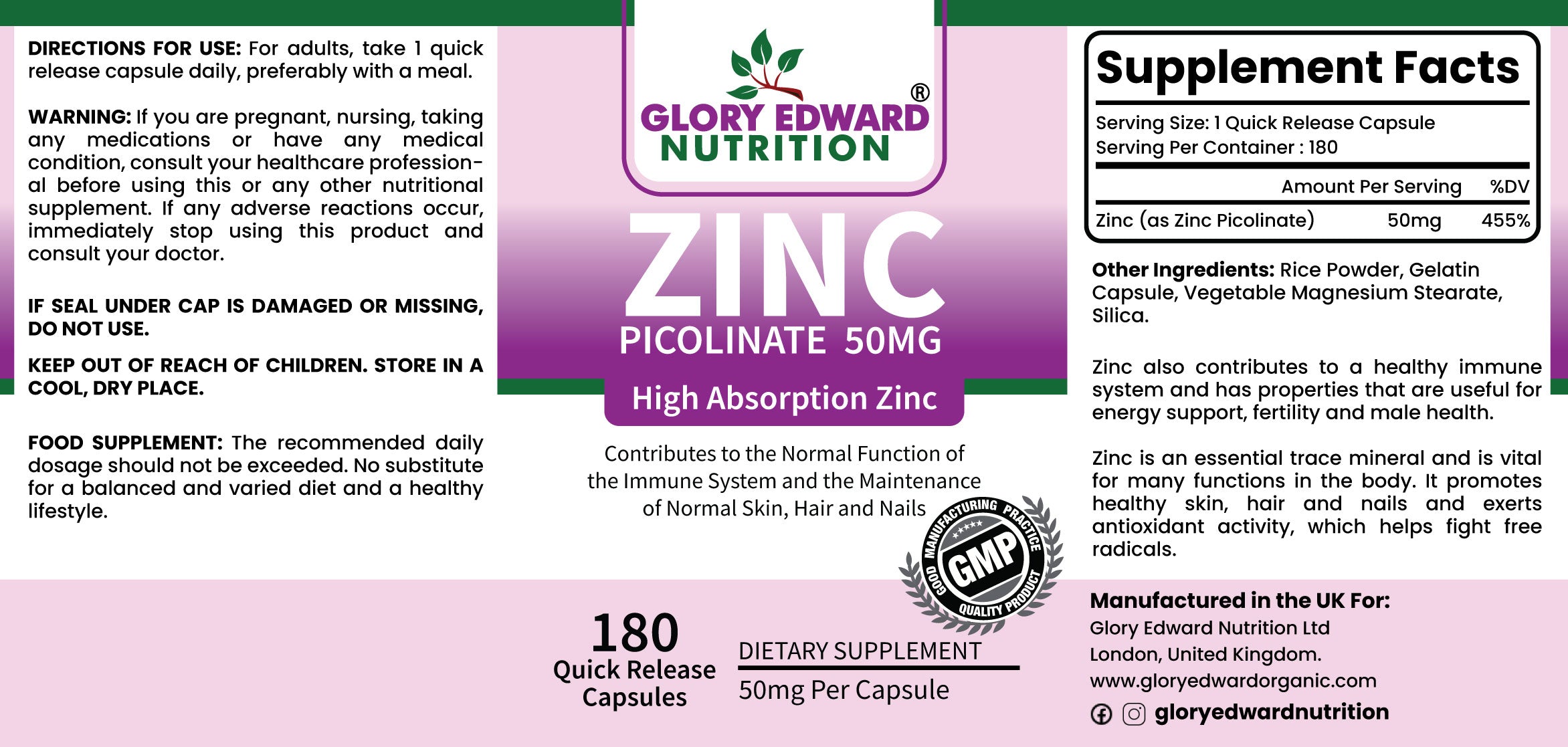 Glory Edward  Zinc  Picolinate 50mg